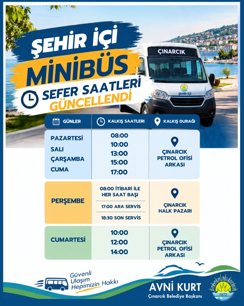 Belediyemizin Şehir İçi Minibüs Sefer Saatinde Değişiklik Olmuştur